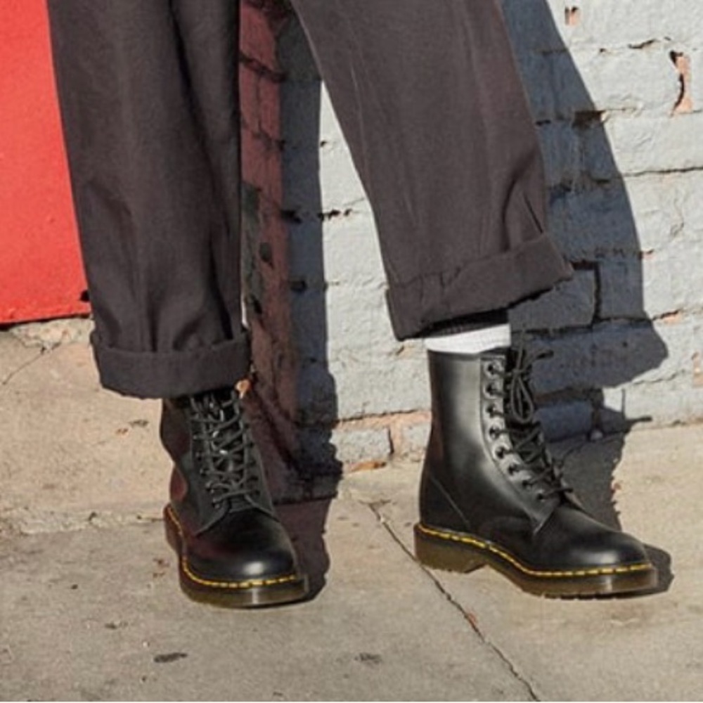 Dr. Martens Black Leather Boots with Yellow Stitching - Picture 3 of 7